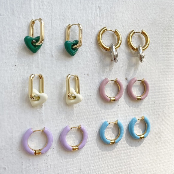 14k Gold Plated Blue Enamel Hoop Earrings - Picture 7 of 8